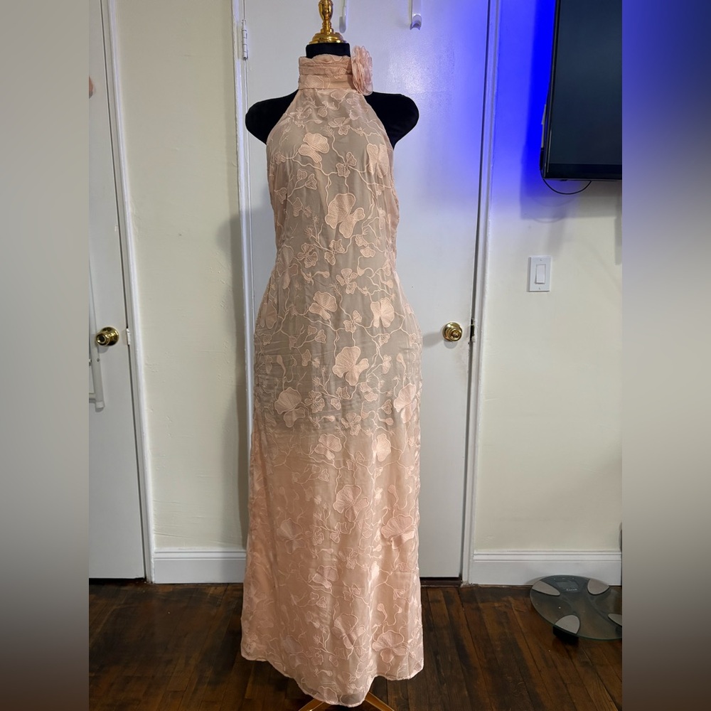 JW PEI Elegant Halter Neck Embroidered Gown